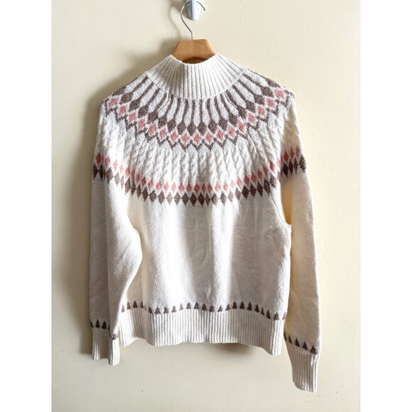 Nicole Miller Artelier Sweater Cream Fair Isle Mock Neck Women’s Size XL - Picture 1 of 4